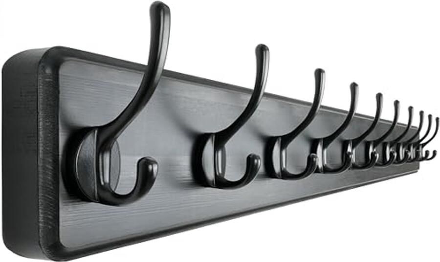 Dseap kapstok 97 cm lang robuust haakrek houten kapstok met 10 haken wandkapstok kapstokhaak voor jassen kleding hoeden jassen sjaals zwart