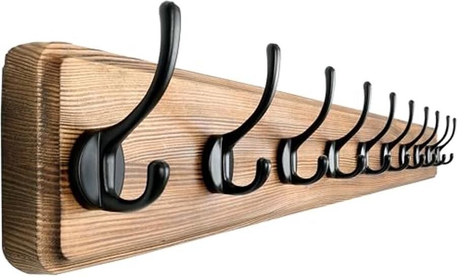 Dseap kapstok 97 cm lang robuust haakrek houten kapstok met 10 haken wandkapstok kapstokhaak voor jassen kleding hoeden jassen sjaals naturel