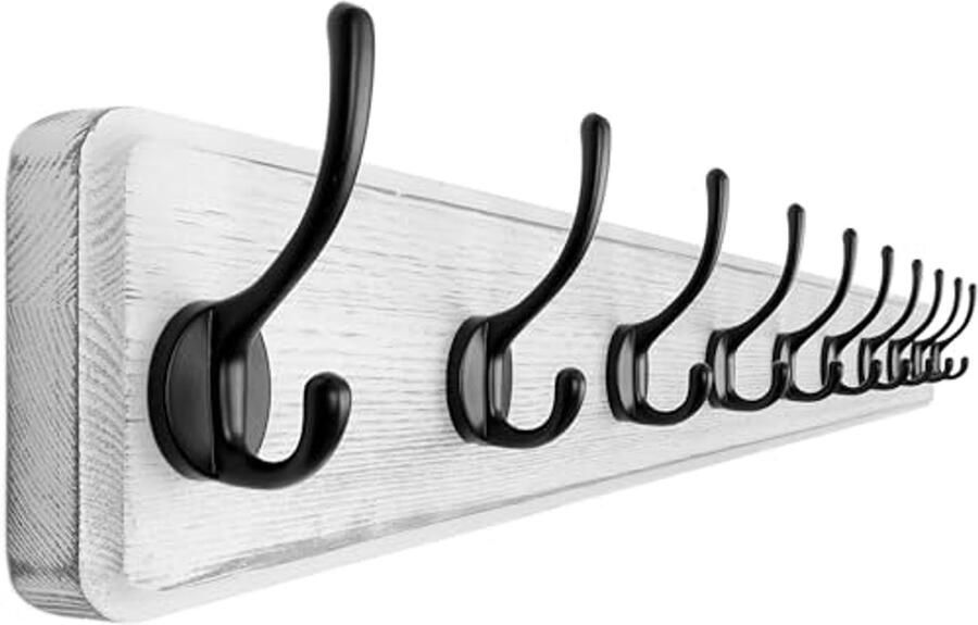 Dseap kapstok 97 cm lang robuust haakrek houten kapstok met 10 haken wandkapstok kapstokhaak voor jassen kleding hoeden jassen sjaals wit