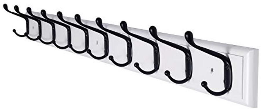Dseap kapstok: 97 cm lang robuust haakrek met 10 dubbele haken wandkapstokken wandkapstok kapstokken voor kapstok handdoek handtas bamboe wit