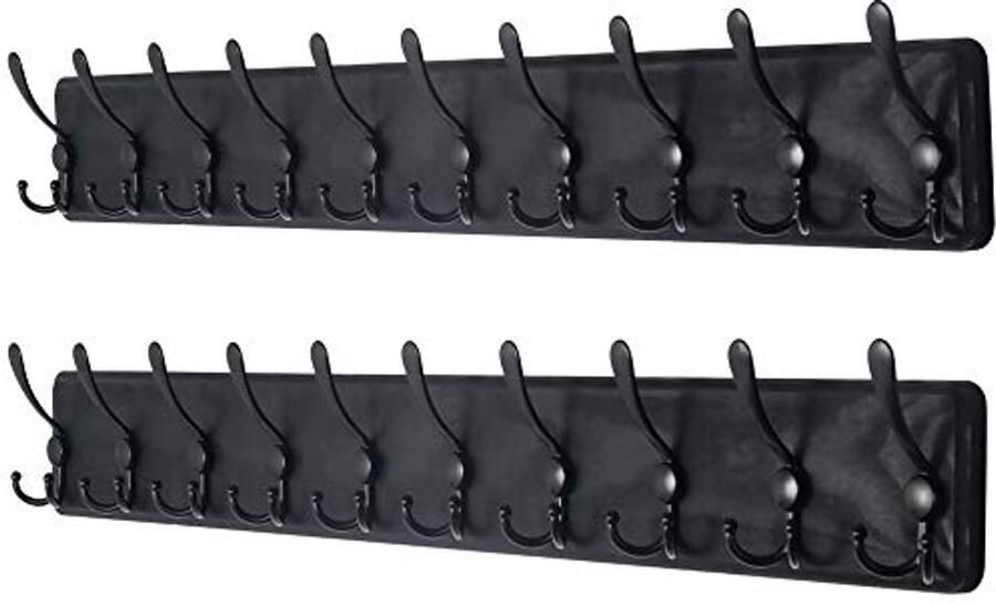Dseap kapstok 97 cm lang robuust houten hakenrek met 10 drievoudige haken wandkapstokhaken kapstokhaken voor jassen kleding hoeden jassen sjaals zwart 2 stuks