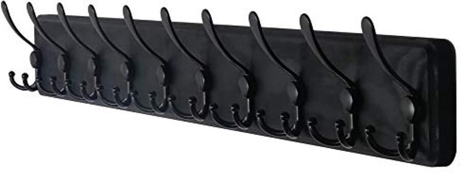 Dseap kapstok 97 cm lang robuust houten hakenrek met 10 drievoudige haken wandkapstokhaken kapstokhaken voor jassen kleding hoeden jassen sjaals zwart