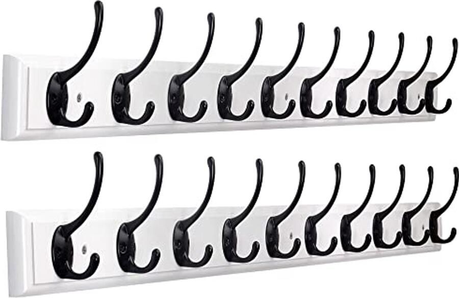 Dseap kapstok: 97cm lang robuust haakrek met 10 haken wandkapstokhaken wandkapstok kapstokken voor jassen handdoeken hoeden kleding bamboe wit set van 2
