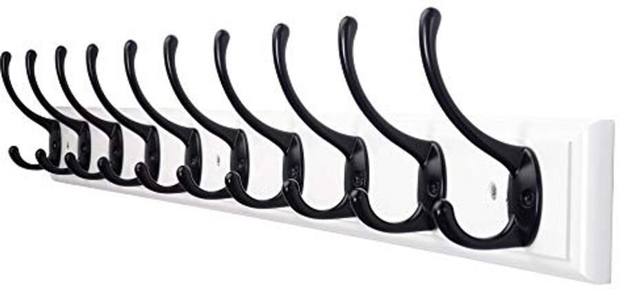 Dseap kapstok: 97cm lang robuust hakenrek met 10 haken kapstokken muur wandkapstok kapstokken voor jassen handdoeken hoeden kleding bamboe wit