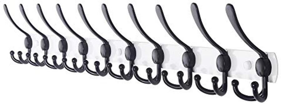 Dseap kapstok met 10 haken heavy duty 96cm lange kapstokhaak roestvrijstalen wandkapstok haakrek kapstok voor kapstok handdoek handtas wit zwart