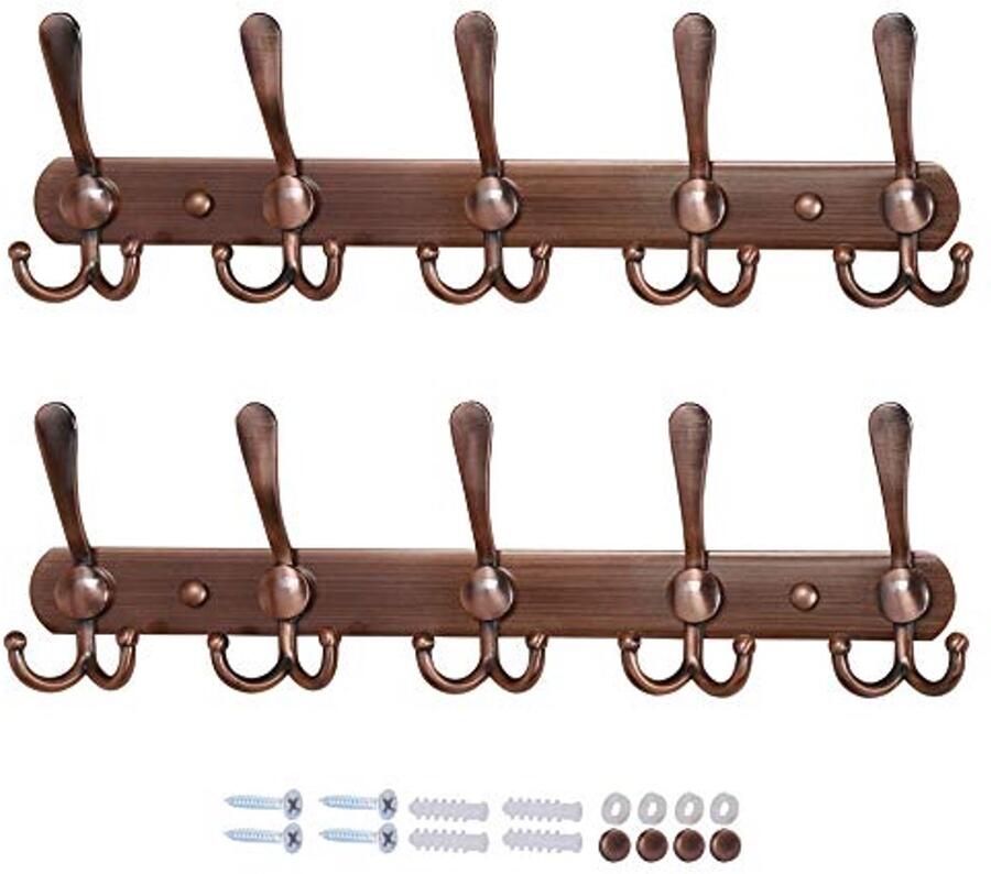 Dseap kapstok robuuste kapstok met 5 drievoudige haken roestvrijstalen wandkapstok haakrek kapstok voor kapstok handdoek handtas antiek koper verpakking van 2