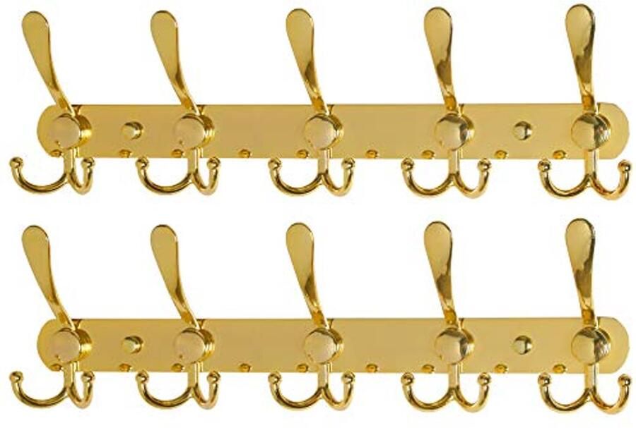 Dseap kapstok robuuste kapstokken met 5 drievoudige haken roestvrijstalen wandkapstok wandkapstokken haakkast voor kapstok handdoek handtas goud 2 stuks