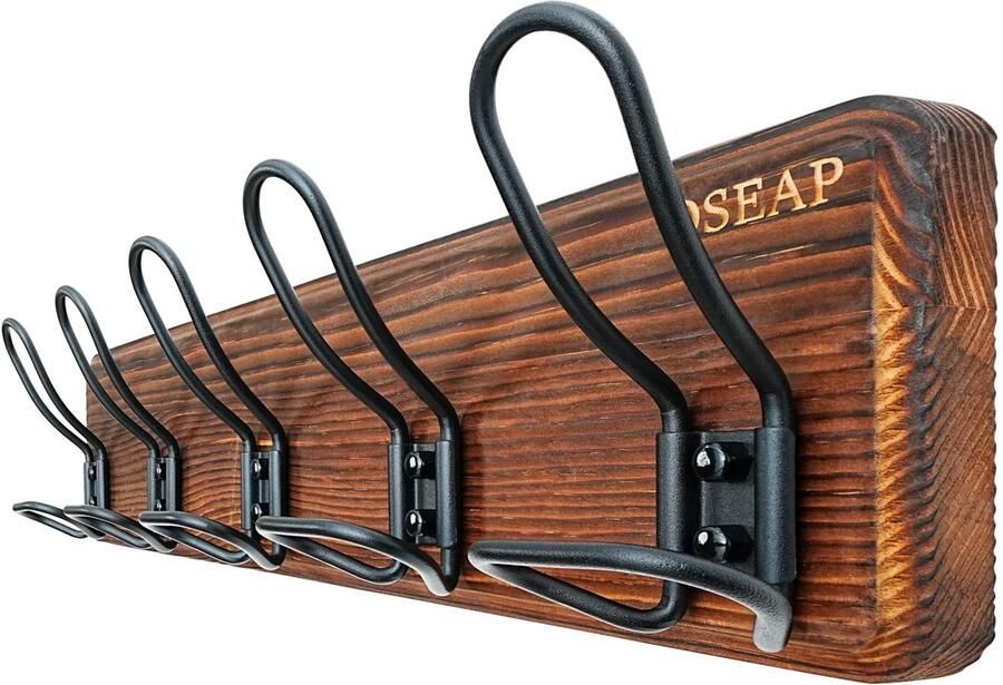 Dseap Kapstok Stabiel Vintage Houten Kapstok in Landelijke Stijl Rustieke Haakrail Wandkapstokhaken Kapstokhaken met 5 Dubbele Draadhaken G25A Rustiek Bruin