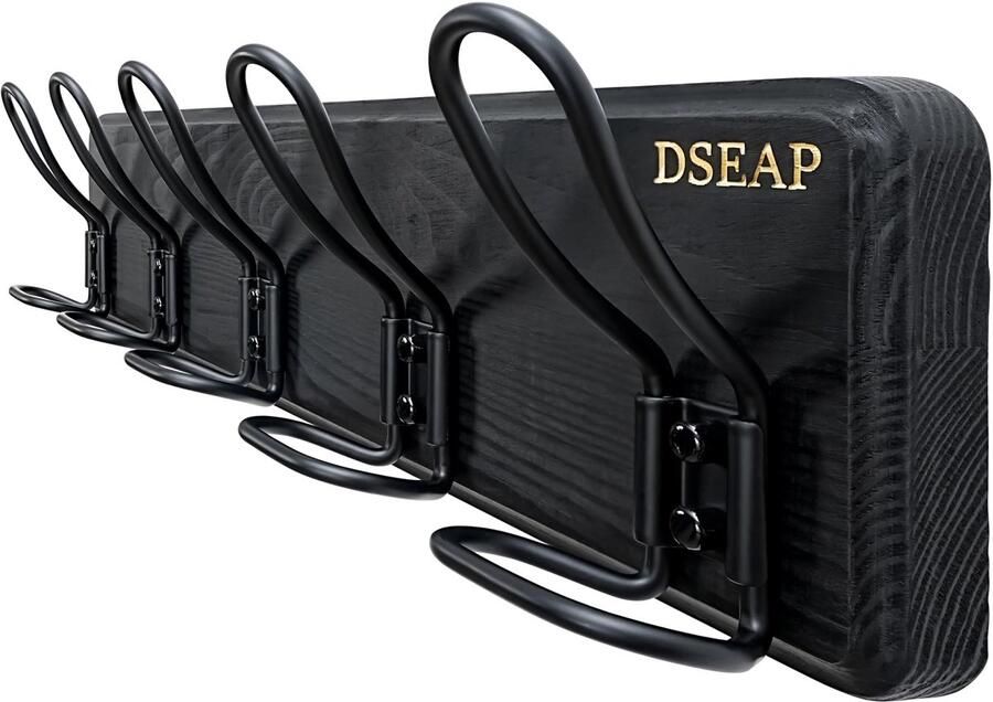 Dseap Kapstok Stabiel Vintage Houten Kapstok in Landelijke Stijl Rustieke Haakrail Wandkapstokhaken Kapstokhaken met 5 Dubbele Draadhaken G25A Zwart