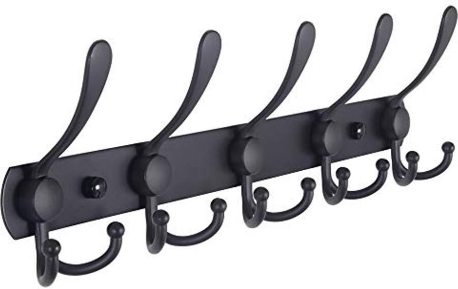 Dseap kapstok zware kapstok met 5 drievoudige haken roestvrijstalen wandkapstok haakrek kapstok voor kapstok handdoek handtas zwart