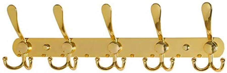 Dseap kapstok zware kapstok met 5 drievoudige haken roestvrijstalen wandkapstok haakrek kapstok voor kapstok handdoek handtas goud