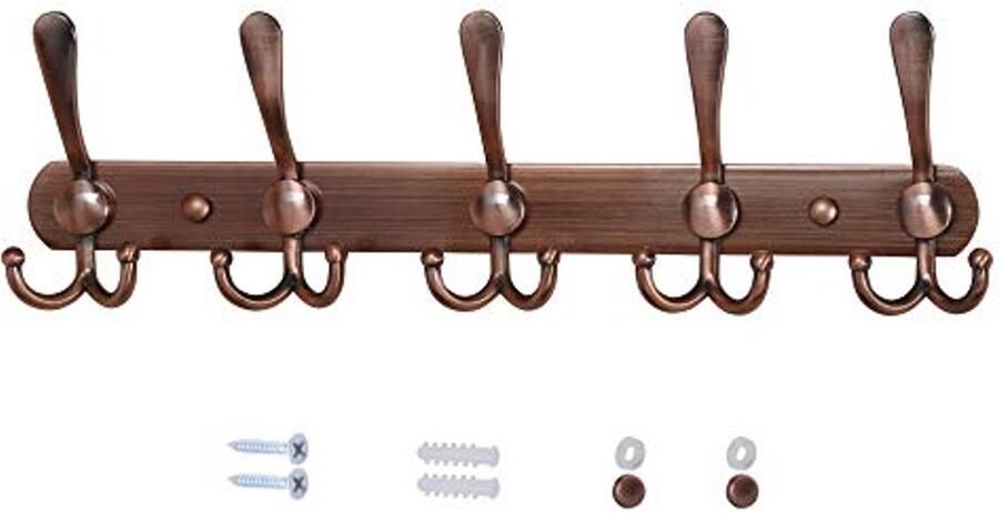 Dseap kapstok zware kapstok met 5 drievoudige haken roestvrijstalen wandkapstok haakrek kapstok voor kapstok handdoek handtas antiek koper