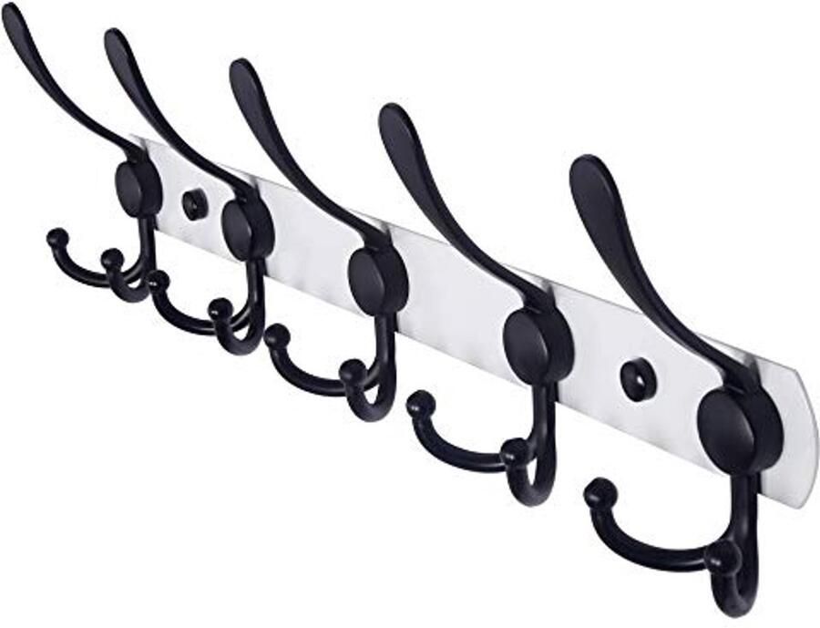 Dseap kapstok zware kapstokhaak met 5 drievoudige haken roestvrijstalen wandkapstok haakrek kapstok voor kapstok handdoek handtas wit en zwart
