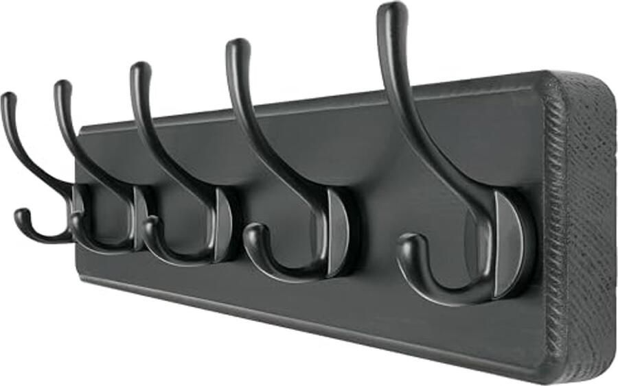 Dseap Wandkapstok met vijf haken Stevige houten wandkapstok haakrek voor kleding hoed jas zwart