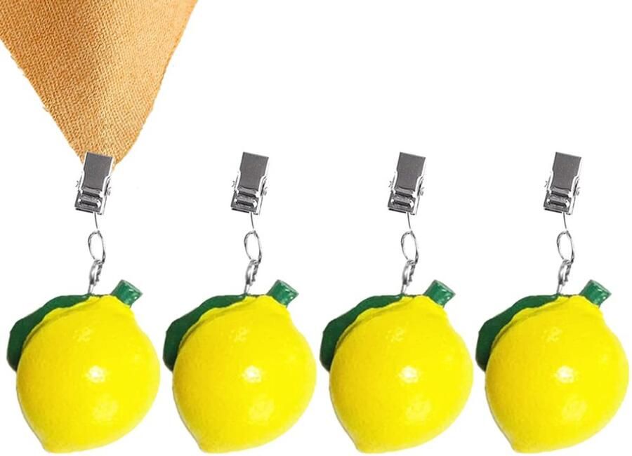 Dtoterul Tafelkleedgewichten Citroen 4 stuks Tafelkleedgewichten voor buiten Polyresin Citroen Tafelkleedgewichten Tafelkleedclips Tafelkleedgewichten met klemkracht voor de gedekte tafel