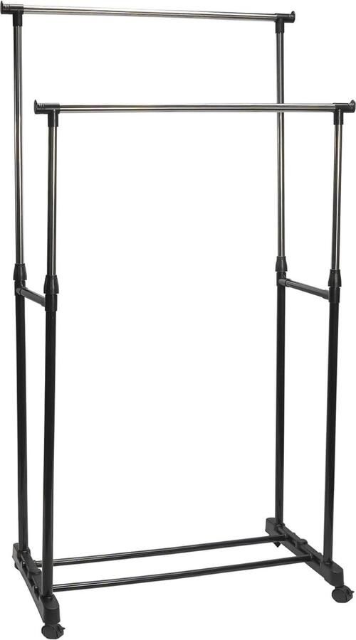 Dubbel Kledingrek op Wieltjes Verstelbaar en Mobiel met Schoenenrek