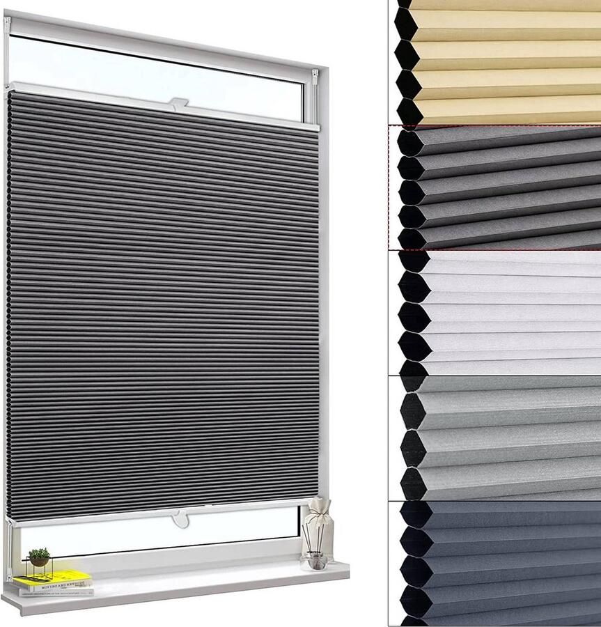 Rootz Living Rootz Dubbel Plissé Aluminium gecoat Kettingloze aandrijving Geluidsreductie 60-110cm x 120 130cm Donkergrijs-wit Eenvoudig te installeren