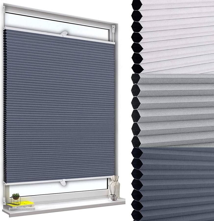 Rootz Living Rootz Dubbel Plisségordijn Polyester Blind Raamscherm Privacybescherming 45-120cm x 120 130 220cm Wit-Blauw Geluidsreductie