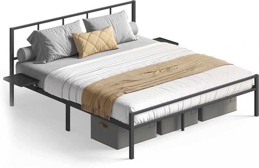 Dubbele bedframe stalen bedframe Black Bedstad robuust ontwerp 207 6 cm x 161 cm x 87 cm