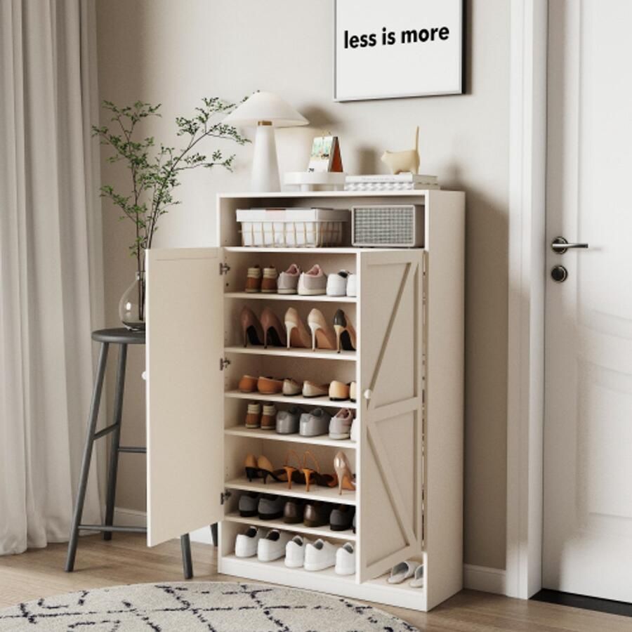 Gotagee Multifunctionele schoenenkast met dubbele deur grote opbergruimte 8 lagen scheidingswand wit