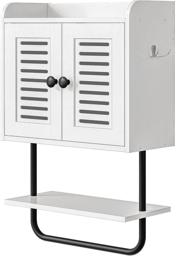 Dubbele deuren badkamer wandkast met handdoekstang en verstelbare plank 2 haken Wit