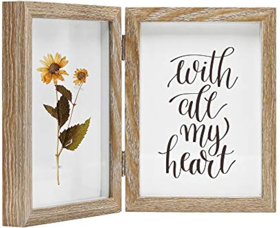 Dubbele fotolijst 7 x 5 houten diepe fotolijsten met scharnieren voor tafelblad bureau Vaderdag familie kerstcadeaus