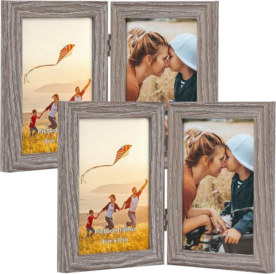 Dubbele Fotolijsten Set van 2 10 x 15 cm Inklapbare Collage Fotolijst voor Tafel