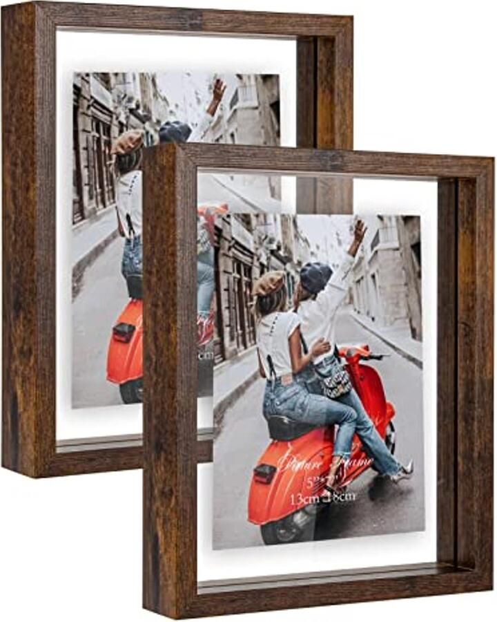 Dubbele Glazen Fotolijsten 2 Stuks 13 x 18 cm Drijvende Fotolijsten voor Tafel en Wand