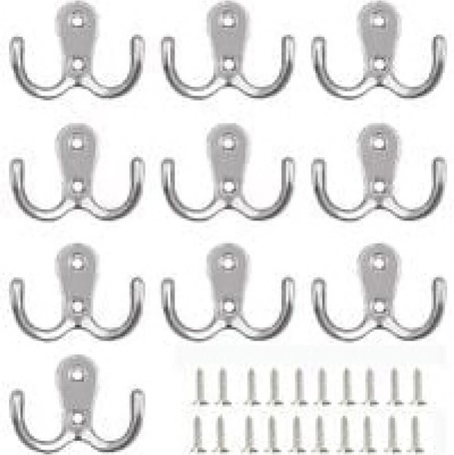 Dubbele haak 10 Stuks Industrieel-Dubbele Incl Schroeven Jashaak Badkamer Keuken Kapstokhaak Wandhaken Handige haak Ophanghaken Huishoudelijke accessoires 5.5x4.1cm Zilver