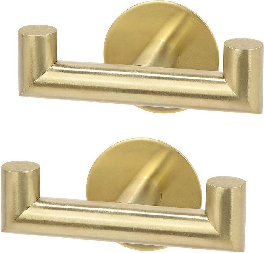 Dubbele handdoekhaak voor badkamer Zelfklevende kapstokhaken van roestvrij staal Deurhanger voor kleding geen boren nodig Goudkleurig 2 stuks
