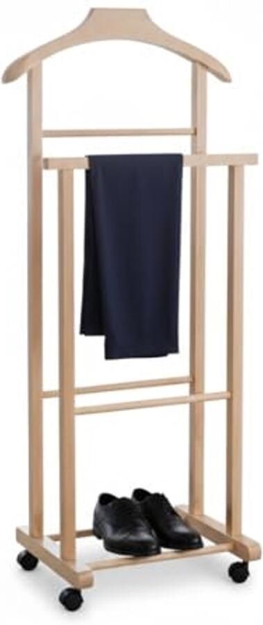 Dubbele Houten Kapstok met Wielen voor slaapkamer – Natuurlijke Beukenhout Functioneel en Stijlvol