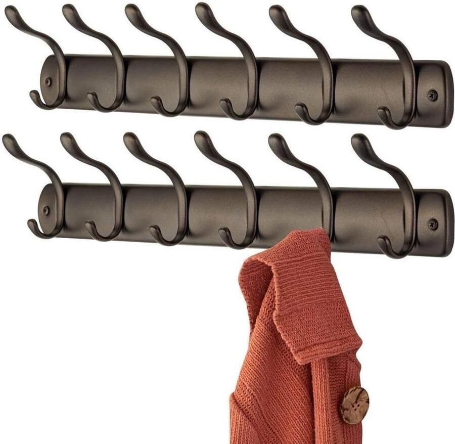 Dubbele kapstok met 6 kledinghaken wandmodel jassen & badjassen sjaals & handdoeken brons