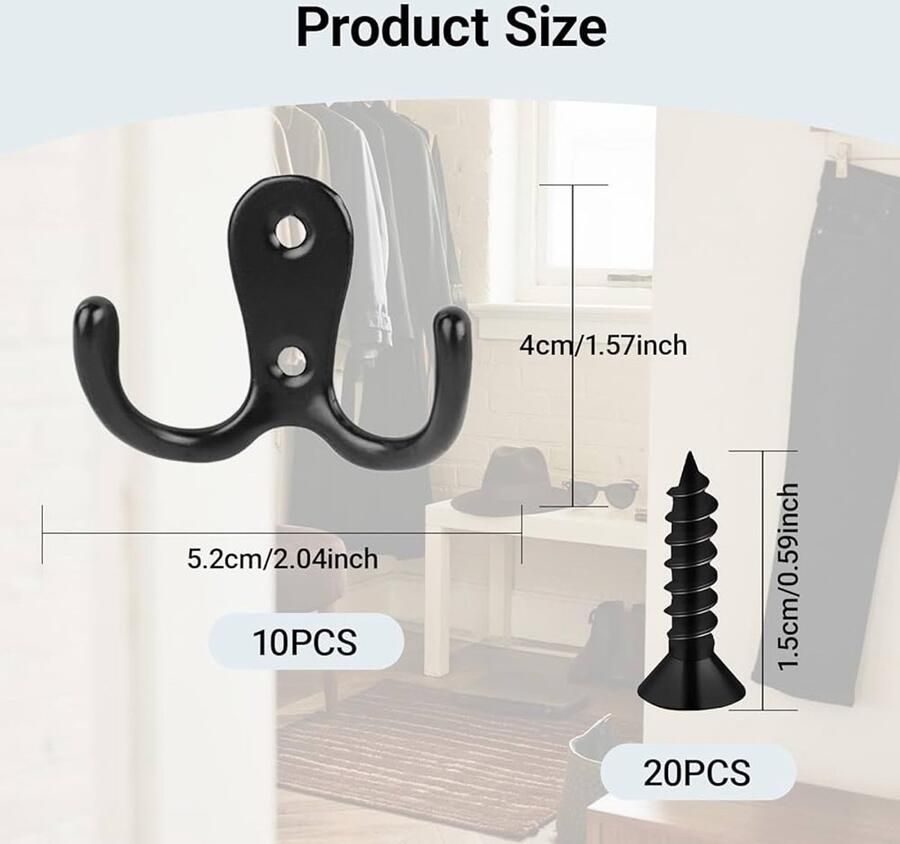 Dubbele kapstokhaak zwarte wandhaak stijlvol en praktisch 1 stuk