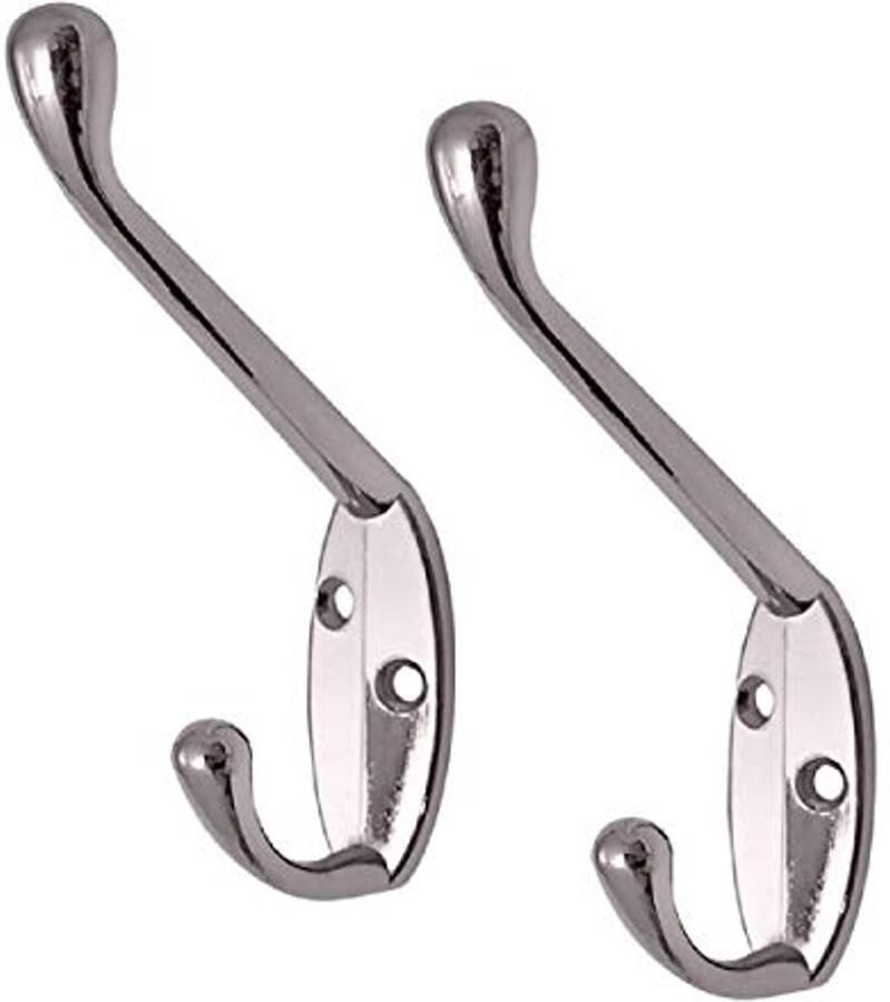 Dubbele Kapstokken 4x Gepolijst Chroom Metalen Haken voor Mutsen en Jassen