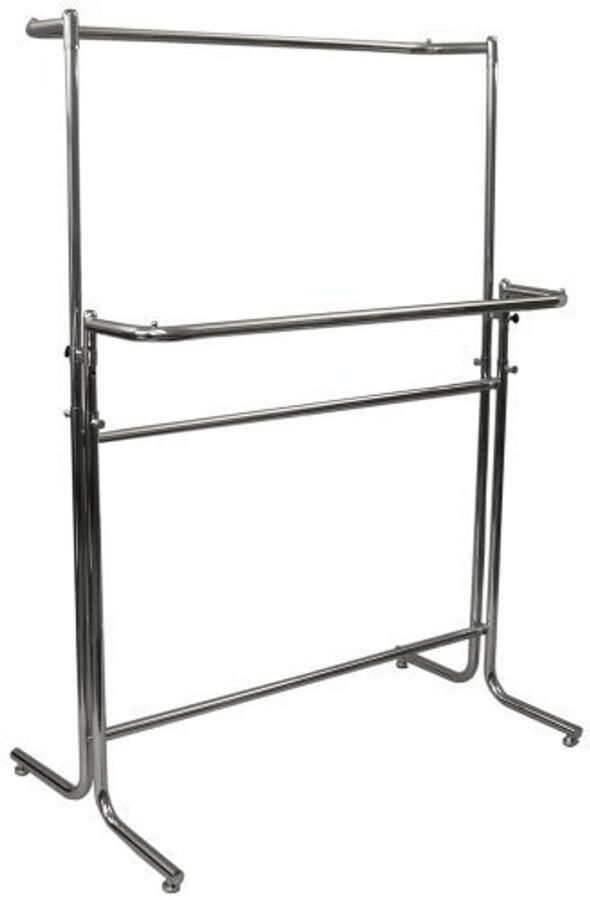 Dubbele Kledingrek Professioneel Verchroomd Verstelbaar van 115 tot 185 cm Draagvermogen 100 kg Gereedschapsloze Montage