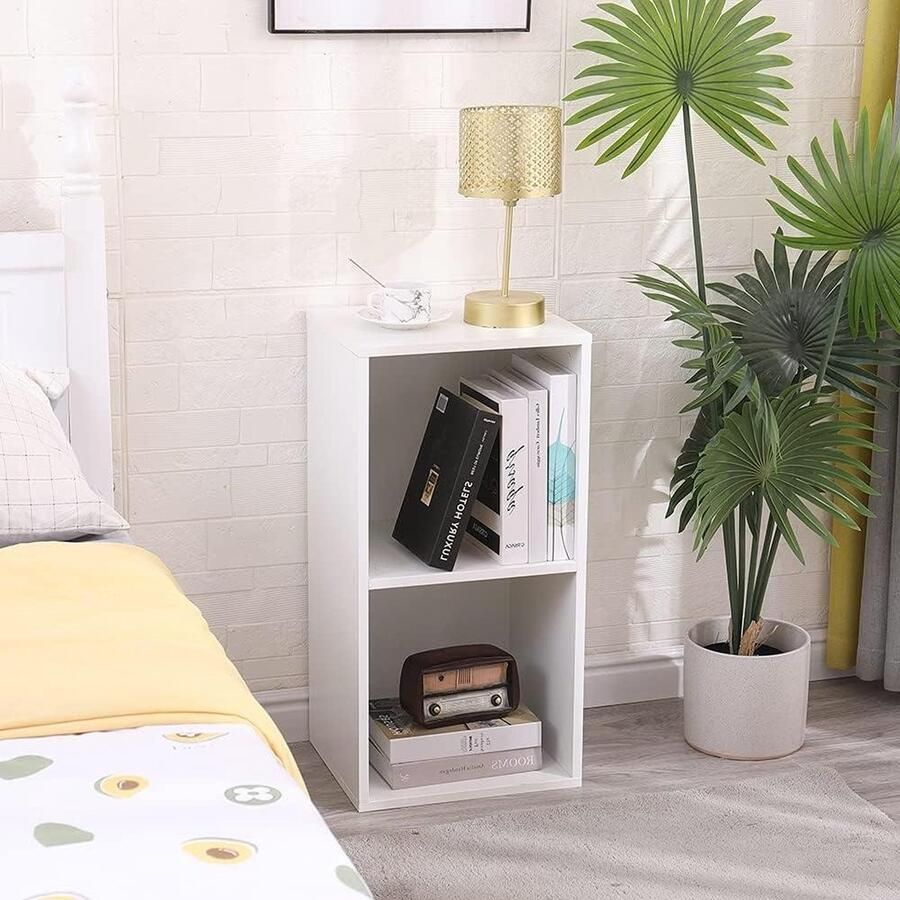 Dubbele kubussen opbergdoos boekenkast wit 35 x 30 x 70 cm MDF houten plank ontwerp kantoor entree woonkamer