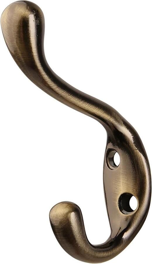 Dubbele Prong Robe Haak Dubbele Kapstok Haken Antiek Messing 6 stuks met Schroeven Vintage Haken Heavy Duty Jassen Hoed Kledinghanger Handdoek Sleutels