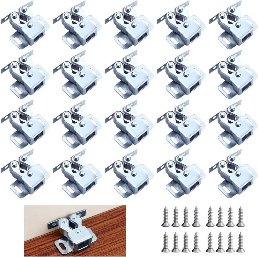 Dubbele Rolsnappers 20 stuks Roestvrijstalen Kastsluitingen met Schroeven Verstelbare Deurstopper voor Keukenkasten