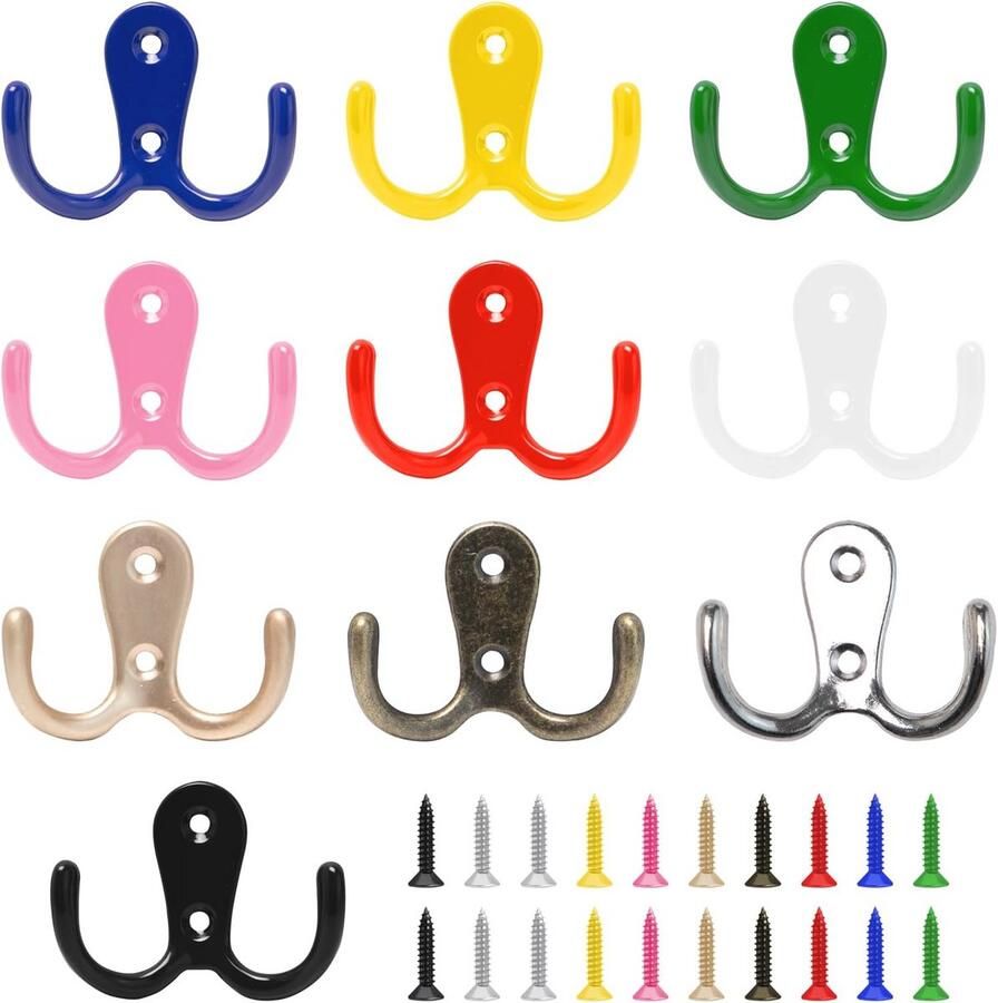 Dubbele wandhaken set van 10 Sterke metaal haak voor muur voor jassen sleutels en accessoires