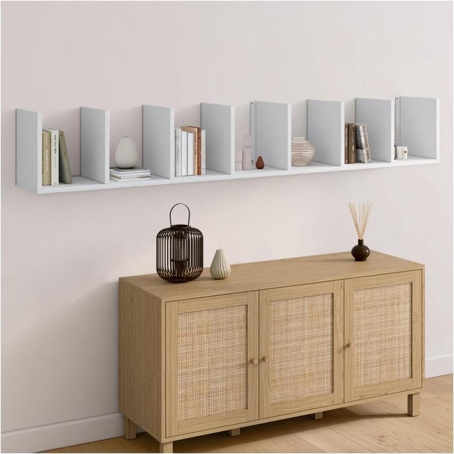 Dubbele wandplank met 8 planken in wit 190 cm