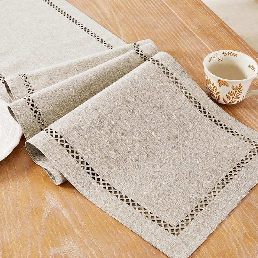 Dubbellaags Tafelloper Polyester Linnenstijl Elegante Tafelaccessoire 33 cm breed Meerdere kleuren