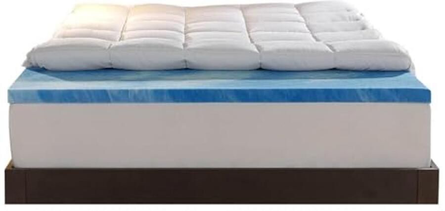 Dubbellaagse 10 cm Traagschuim Matrastopper voor Full Size Bed Ultrapremium Ondersteuning met Verkoelend Gel en Donzige Kussenhoes
