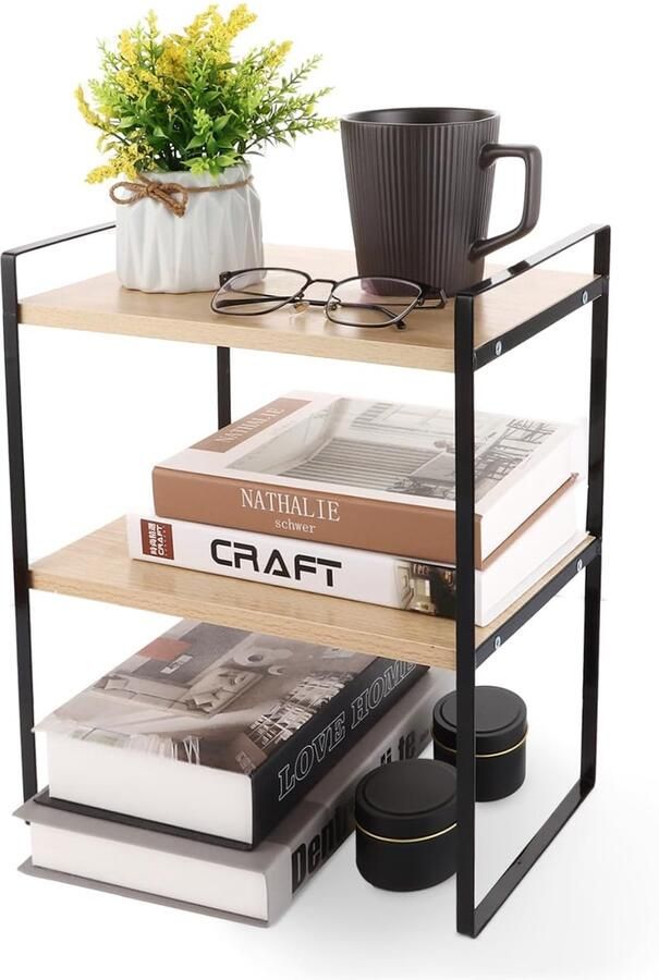 Dubbellaagse Bureauplank Compact en Minimalistisch 1 stuk Hout en Metaal 30 x 20 x 36 cm