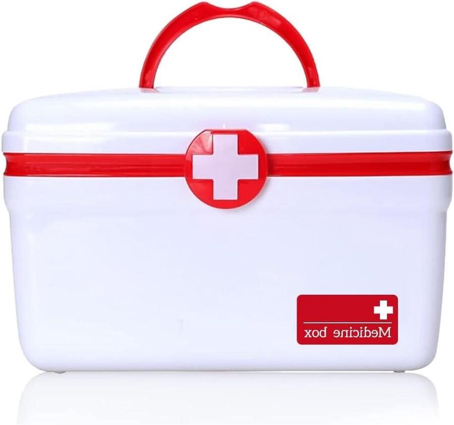 Dubbellaagse medicijndoos apotheekset EHBO-doos medische opbergdoos plastic EHBO-doos groot formaat