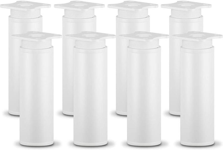 Dubbelpak design meubelpoten rond 8 stuks wit kunststof en aluminium