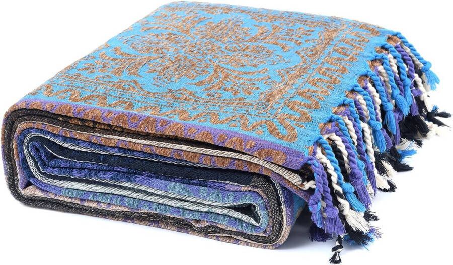 Dubbelzijdig chenille geweven dagdeken eenpersoonsbed knuffeldeken met franjes bedsprei bankdeken omkeerbare deken gebreide deken voor televisie of een dutje op de stoel paars 150 x190