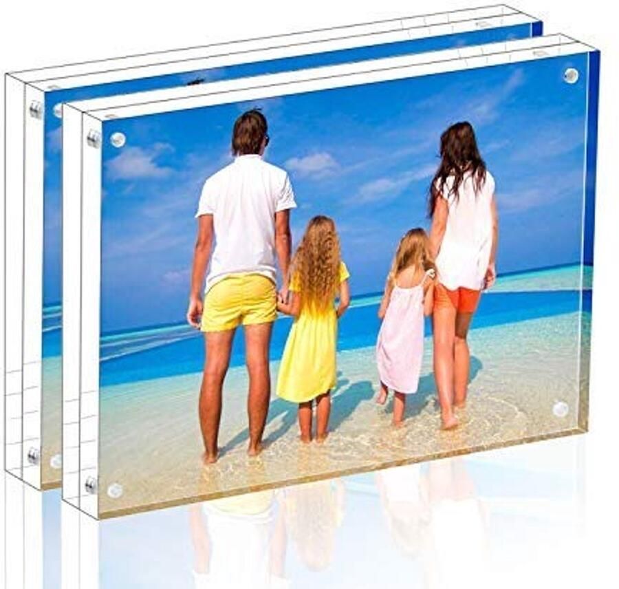Dubbelzijdige Acryl Fotolijsten Transparante Frameless Fotokaders voor Desk Display (2 Stuks)