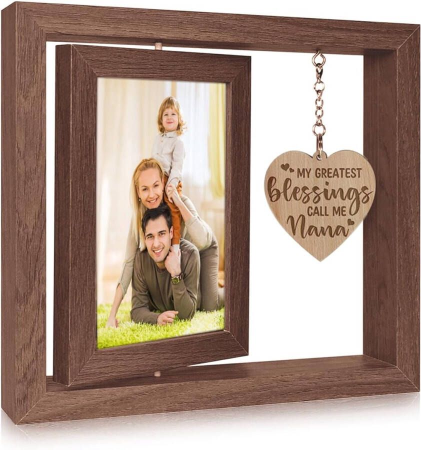 Dubbelzijdige fotolijst draaiend hout draaiende fotolijst met hart decoratie voor bureau familie bruiloft geschenken familie decoratie woonkamer voor 2 foto's 15 x 10 cm (bruin)