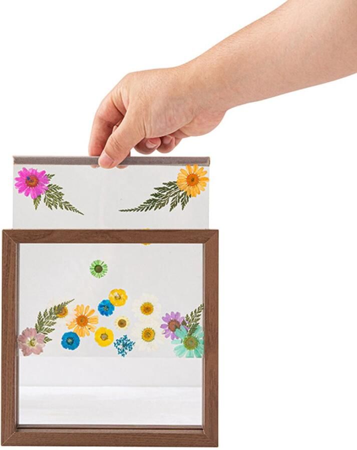 Dubbelzijdige glazen fotolijst displaystandaard Walnootkleur Vierkant 15x15cm Houten fotolijst met echt glazen frame Bruiloft fotolijst Bureau foto ornamenten Fotolijst