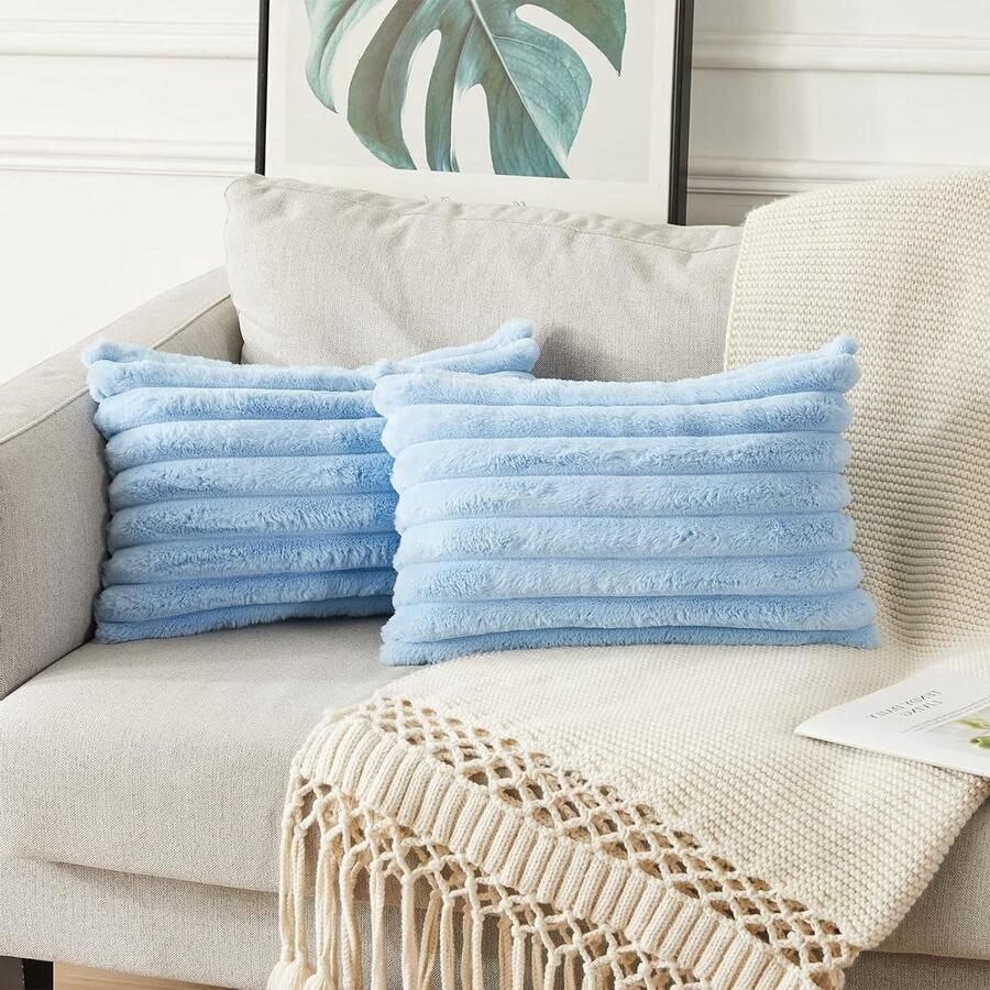 Dubbelzijdige pluche fluwelen kussenslopen zacht kunstbont decoratief voor bank slaapkamer woonkamer thuis 30 x 50 cm blauw kussensloop 30x50